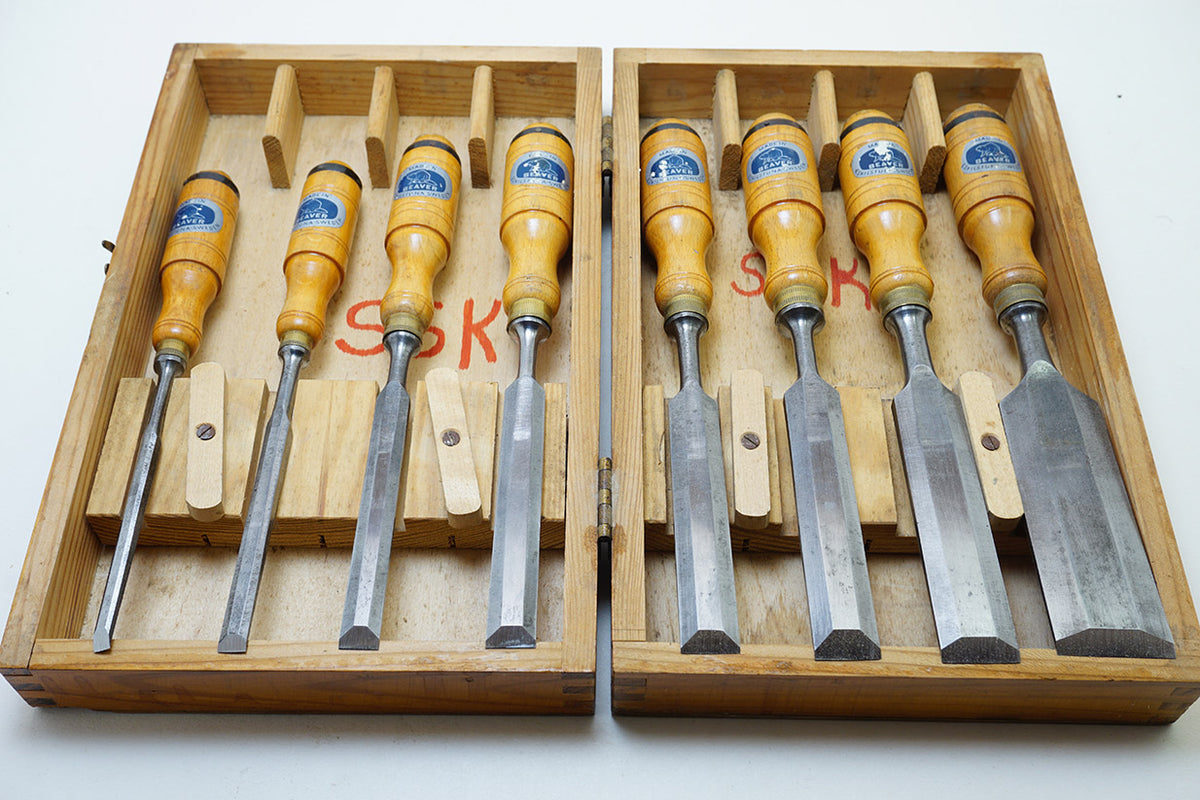 Betts Tools, 8010, Bevel Edge Wood Chisels, 8 Piece set, In Display Case,  Free Oil Stone