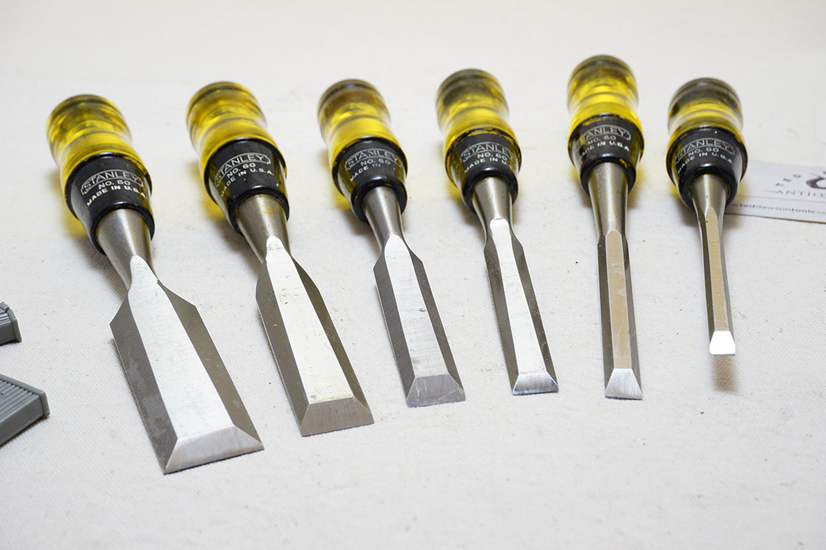 EXCELLENT SET OF 6 STANLEY NO. 60 BUTT CHISELS - 1/4