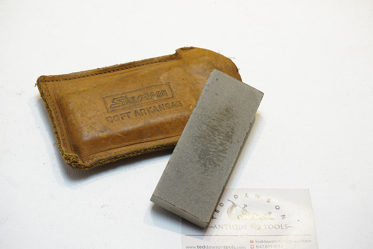 SAVANNA SOFT ARKANSAS HONING STONE IN LEATHER SHEATH Ted Dawson