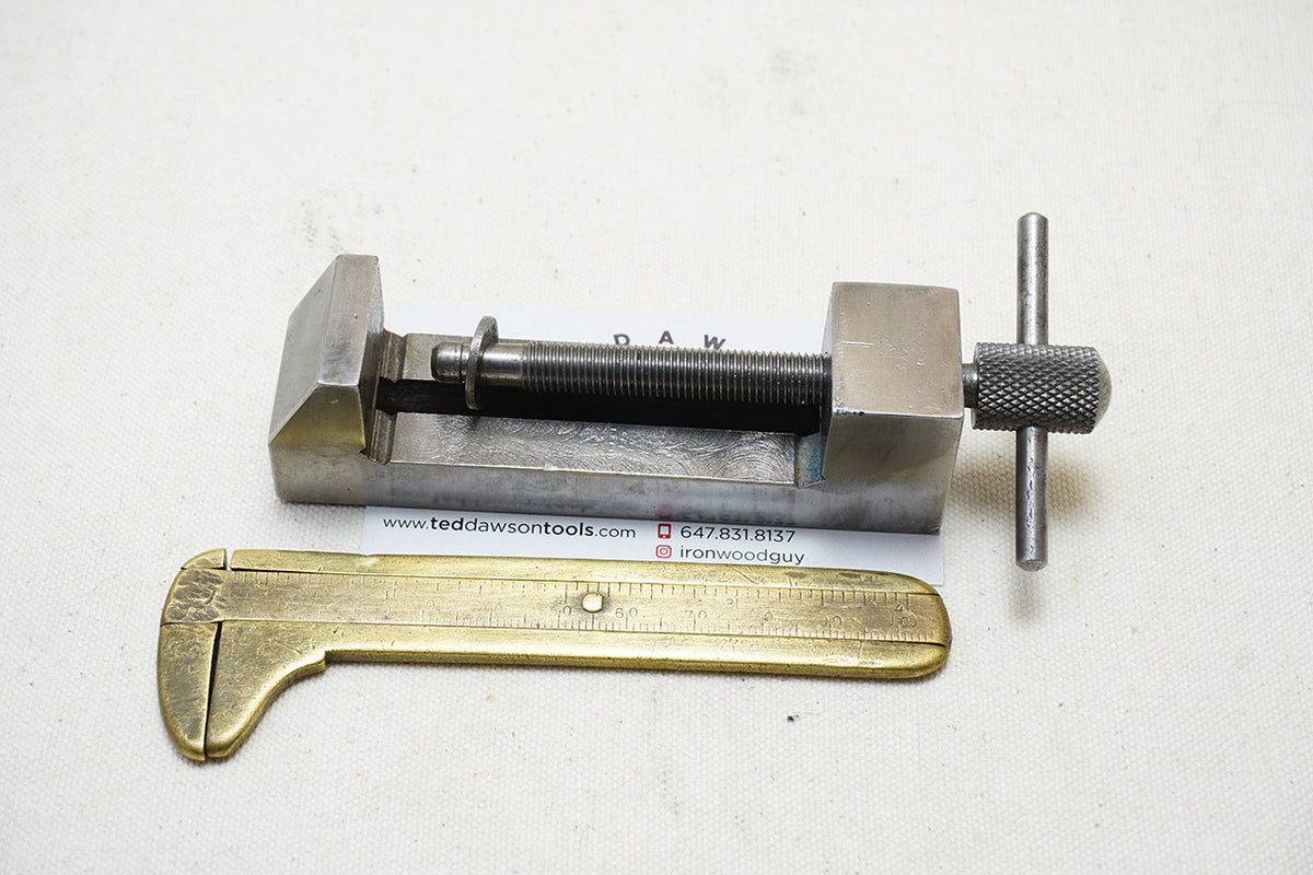 EARLY BRASS CALIPER RULE & SMALL MACHINIST VISE Ted Dawson Antique Tools