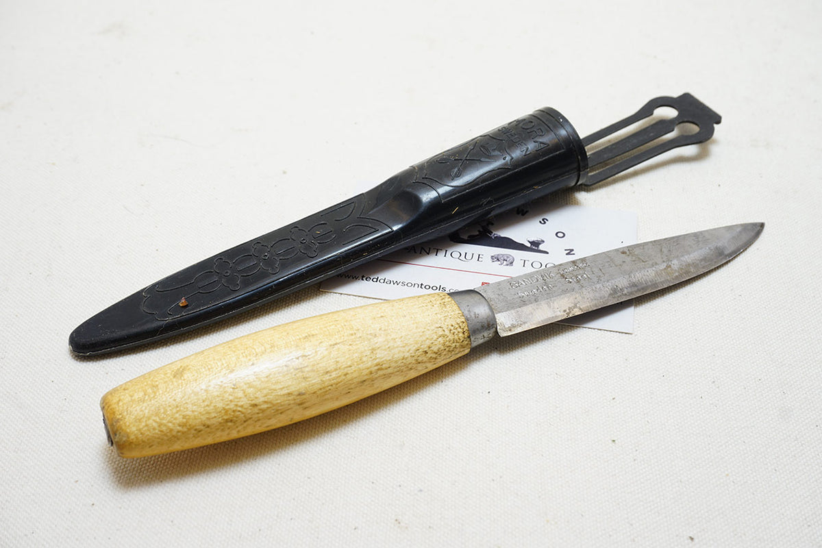 VINTAGE SANDVIK LAMINATED STEEL CARVING KNIFE - 3 7/8