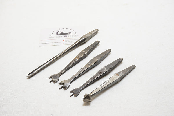 SET OF 5 A. MATHIESON ASSORTED BRACE BITS - CENTER, NOSE, COUNTERSINK