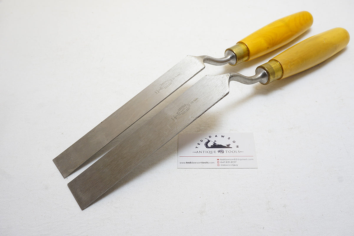 NOS MARPLES NO. 547 BOXWOOD HANDLED CRANK PARING CHISELS - 1 1/4" & 1 ...