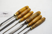 FINE SET OF 6 S. J. ADDIS CARVING CHISELS INCLUDING SPOON - IN ROLL