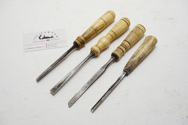 FABULOUS SET OF 4 BONE/ANTLER HANDLED CARVING CHISELS