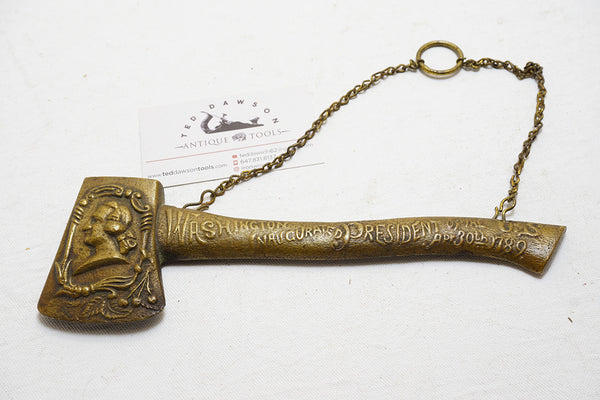 AWESOME WASHINGTON INAUGURATION BRONZE HATCHET / MATCH SAFE