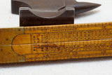 RARE BOXWOOD & BRASS PRESTON IRONMONGER'S CALIPER RULE - DOZENS OF TABLES