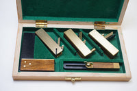 FINE SET OF 3 MINIATURE BRASS PLANES AND 2 SQUARES - IOB