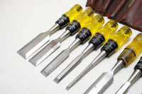 SET OF 8 BUCK BROS NO 100 BUTT CHISELS -  1/4" - 1 1/4" IN FITTED LEATHER ROLL