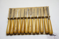 SET OF 12 HENRY TAYLOR CARVING CHISELS ON ORIGINAL TAYLOR HOLDER