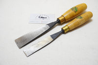 FINE PAIR OF HENRY TAYLOR NO. 3 & 93 WIDE STRAIGHT GOUGES - 1" & 1 1/2"