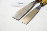 FINE PAIR OF HENRY TAYLOR NO. 3 & 93 WIDE STRAIGHT GOUGES - 1" & 1 1/2"