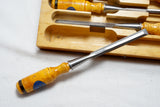 SUPERB SET OF 6 E A BERG CHISELS IN ORIGINAL BOX