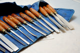 FINE SET OF 18 FOOTPRINT CARVING CHISELS IN FITTED CANVAS ROLL