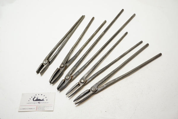 GREAT SET OF 5 SMALL BLACKSMITH OR METALWORKING TONGS