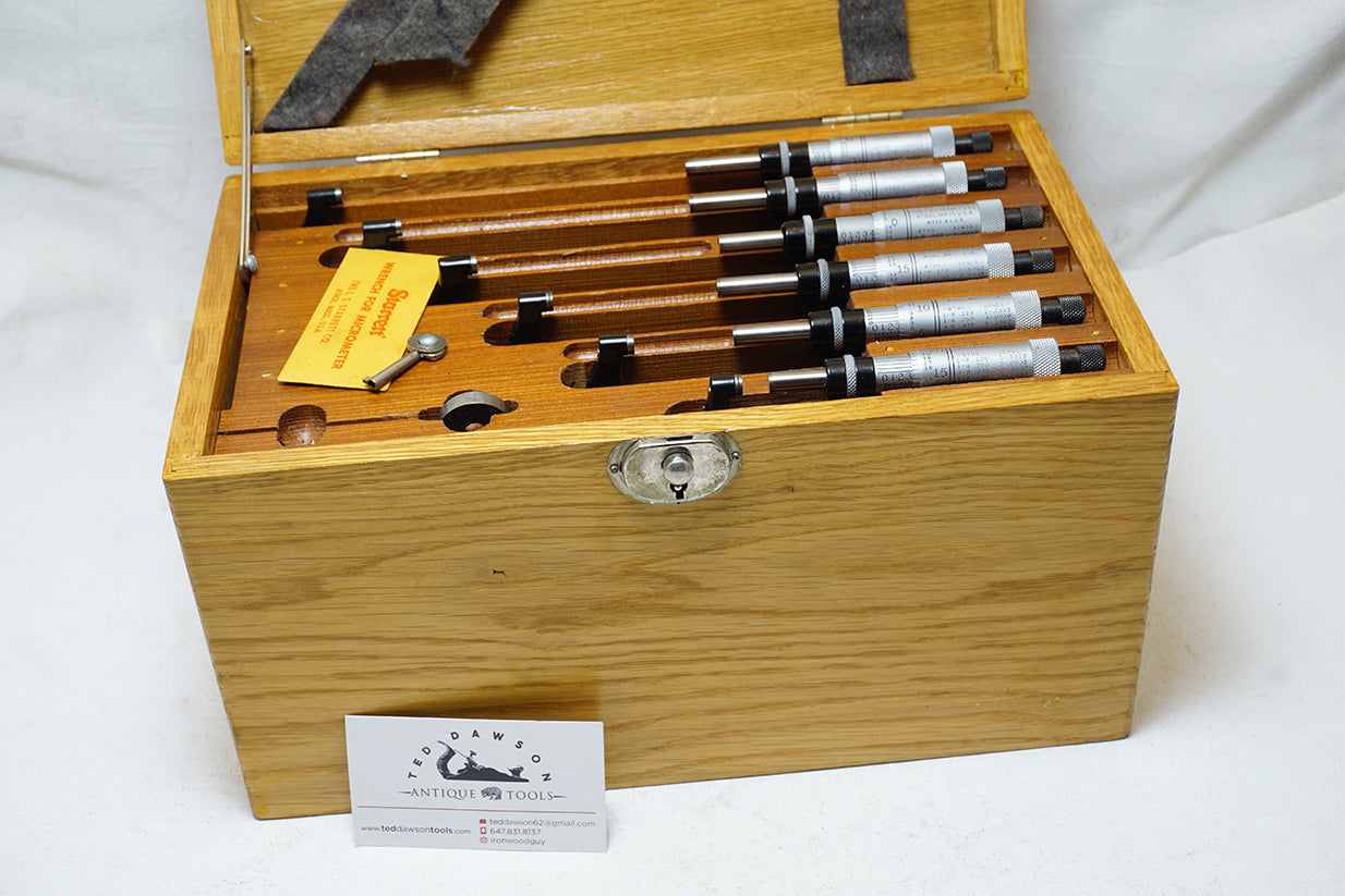 SET OF 6 PRISTINE STARRETT NO. 436 MICROMETERS + EXTRAS IN FITTED