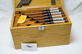 SET OF 6 PRISTINE STARRETT NO. 436 MICROMETERS + EXTRAS IN FITTED OAK BOX