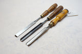 3 FINE LONG GOUGES & CHISEL - MARPLES & SORBY