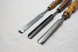 3 FINE LONG GOUGES & CHISEL - MARPLES & SORBY