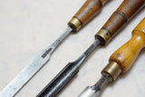 3 FINE LONG GOUGES & CHISEL - MARPLES & SORBY