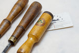 3 FINE LONG GOUGES & CHISEL - MARPLES & SORBY