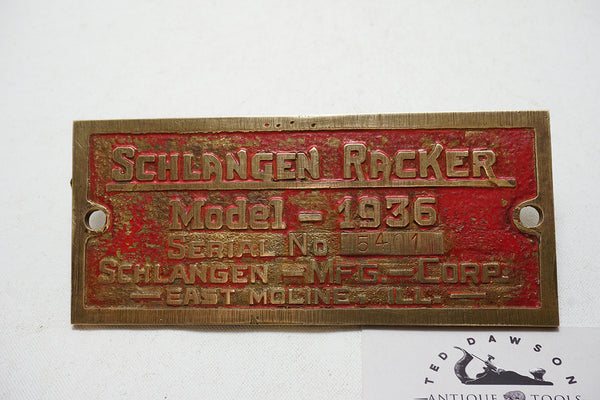 COOL SCHLANGEN RACKER MODEL 1936 HEAVY BRASS MACHINE PLATE