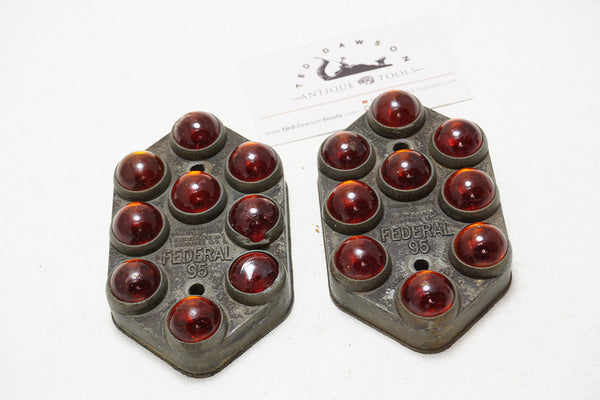 FINE PAIR OF FEDERAL 95 PAT. PEND RED GLASS 'MARBLE' REFLECTORS