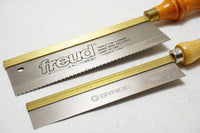 DEAD MINT PAIR OF BRASS BACK DOVETAIL SAWS - FREUD, GYROS