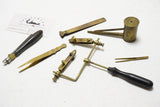 LOVELY LOT OF ENGLISH BRASS WATCHMAKERS TOOLS INCL EBONY & BRASS DBLE VISE