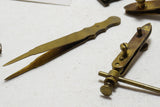 LOVELY LOT OF ENGLISH BRASS WATCHMAKERS TOOLS INCL EBONY & BRASS DBLE VISE