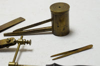 LOVELY LOT OF ENGLISH BRASS WATCHMAKERS TOOLS INCL EBONY & BRASS DBLE VISE