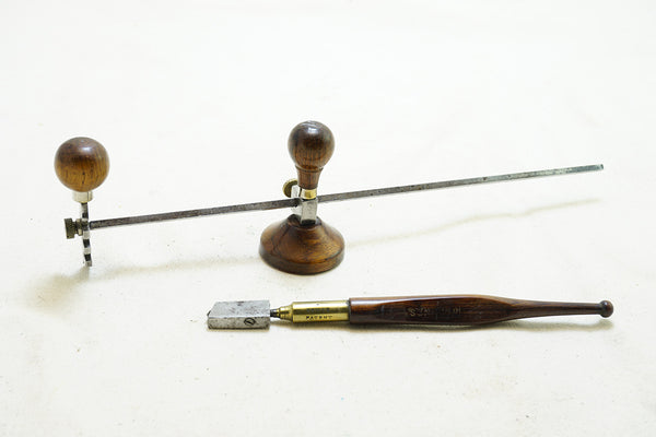 FINE PAIR OF ROSEWOOD HANDLED GLASS CUTTERS - CIRCULAR & STRAIGHT