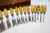 WOW! REMARKABLE SET OF 15 BERG ESKILSTUNA TANG BUTT CHISELS IN FITTED BOX