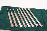 SUPERB SET OF 8 I. SORBY PLOW IRONS IN HANDMADE FELT ROLL - SIZE 1~8