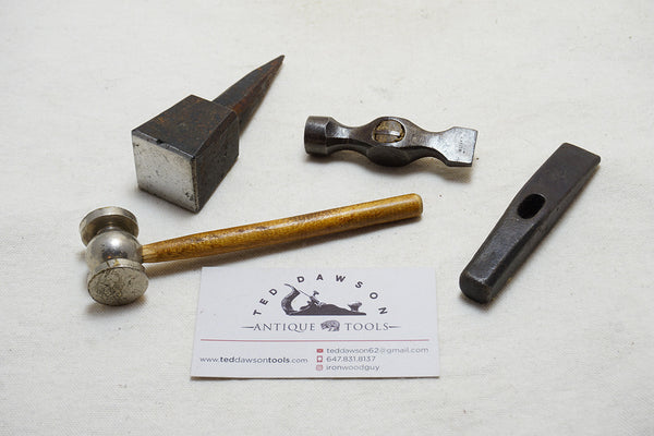 EXCELLENT LOT OF 4 SMALL JEWELLERS HAMMERS & ANVIL