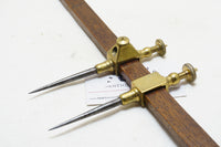 STUNNING BRASS TRAMMEL POINTS WITH MAHOGANY KEEPER & PENCIL HOLDER