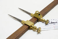 STUNNING BRASS TRAMMEL POINTS WITH MAHOGANY KEEPER & PENCIL HOLDER