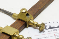 STUNNING BRASS TRAMMEL POINTS WITH MAHOGANY KEEPER & PENCIL HOLDER