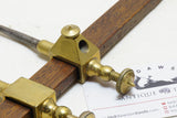 STUNNING BRASS TRAMMEL POINTS WITH MAHOGANY KEEPER & PENCIL HOLDER