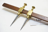 STUNNING BRASS TRAMMEL POINTS WITH MAHOGANY KEEPER & PENCIL HOLDER