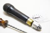 FINE FRAY PATENT ROSEWOOD TOOL HANDLE + 7 ORIG BITS PLUS ARCHIMEDEAN DRILL
