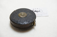 VERY EARLY LEATHER TAPE REEL IN STIPPLED CASE 50 FT - INCHES AND LINKS