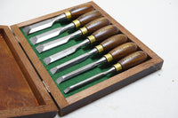 MINTY SET OF 7 WOODCRAFT ROSEWOOD HANDLED BUTT CHISELS IOB