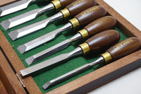 MINTY SET OF 7 WOODCRAFT ROSEWOOD HANDLED BUTT CHISELS IOB
