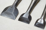 FINE SET OF 3 JAPANESE HOLLOW GROUND NOMI / BUTT CHISELS - 24 ~ 42mm