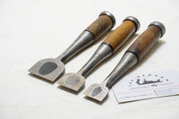 FINE SET OF 3 JAPANESE HOLLOW GROUND NOMI / BUTT CHISELS - 24 ~ 42mm