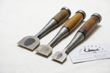 FINE SET OF 3 JAPANESE HOLLOW GROUND NOMI / BUTT CHISELS - 24 ~ 42mm
