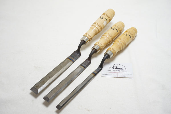 LIKE NEW SET OF 3 BUCK BROS CRANKED BEVEL EDGE CHISELS - 1/2" ~ 1"