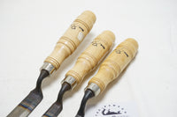 LIKE NEW SET OF 3 BUCK BROS CRANKED BEVEL EDGE CHISELS - 1/2" ~ 1"