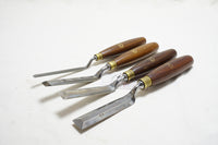 FINE SET OF 4 CROWN TOOLS CRANKED PARING CHISELS - 1/4" ~ 1"